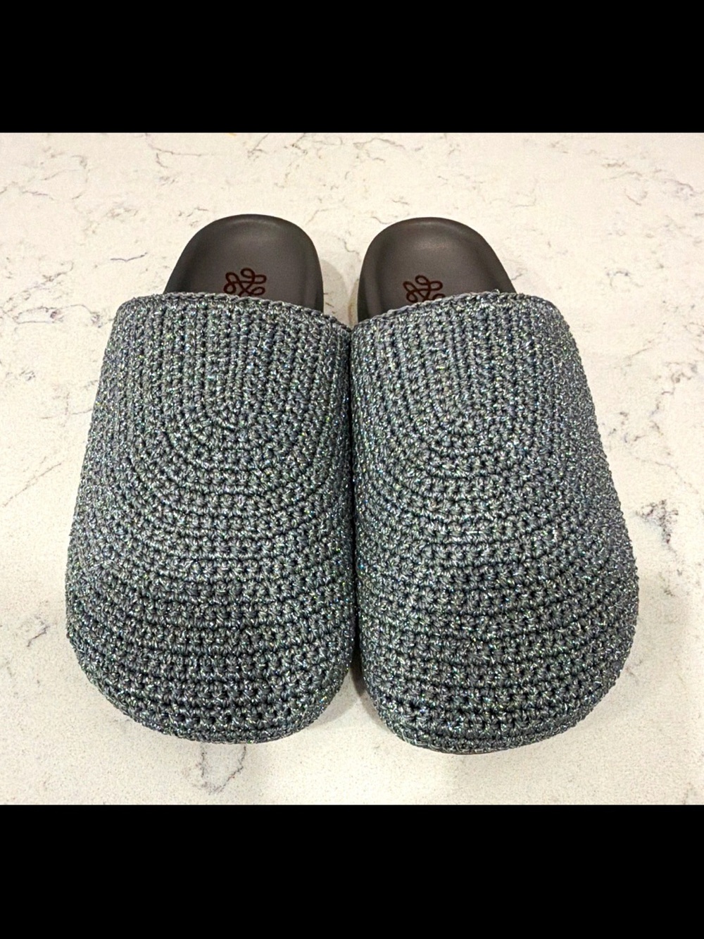 The Sak Bolinas Silver Glitter Crochet Clogs Size 8 NWOT